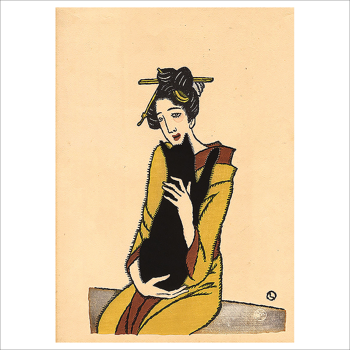 黒猫を抱く女性のイラスト