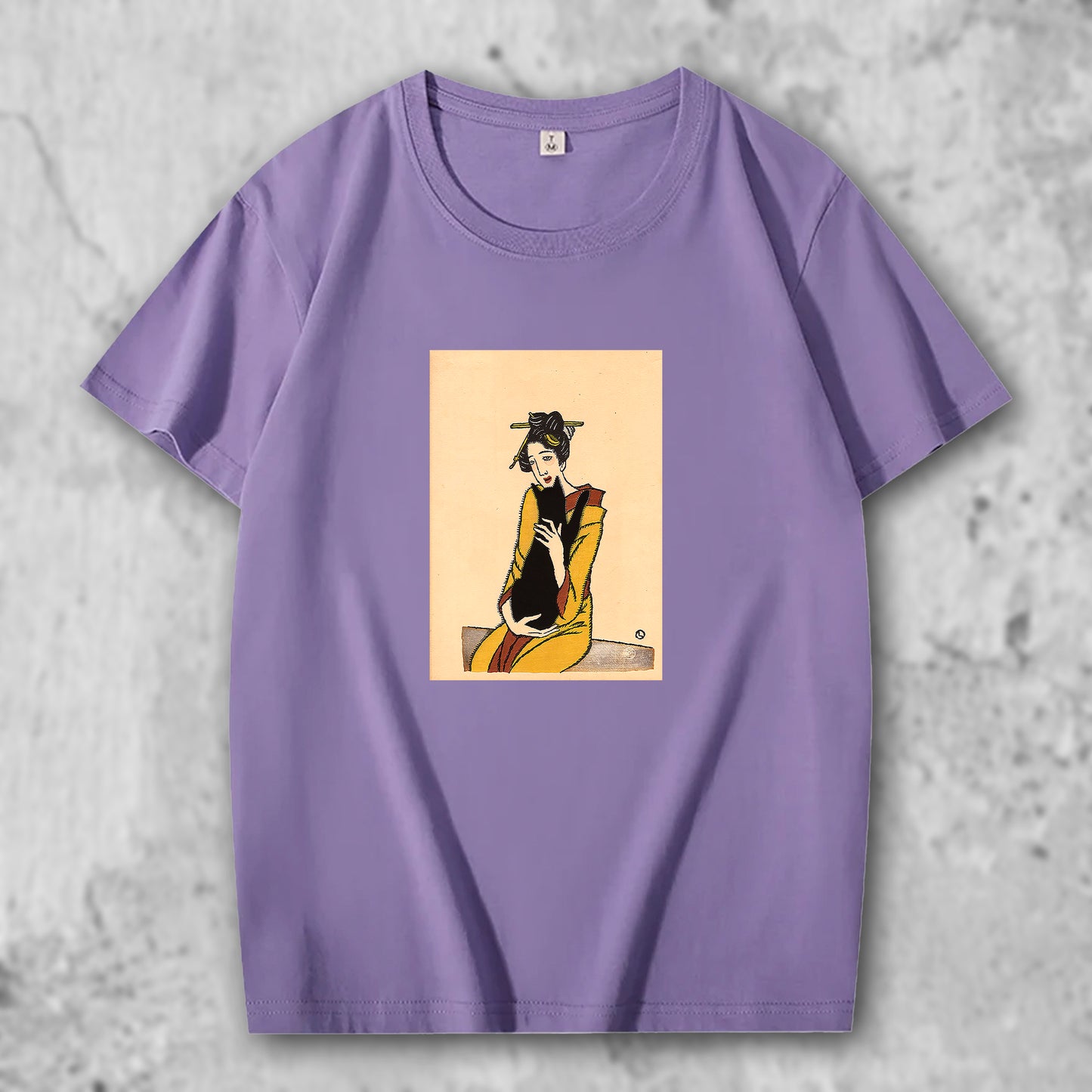 竹下夢二の絵がプリントされたTシャツのパープル