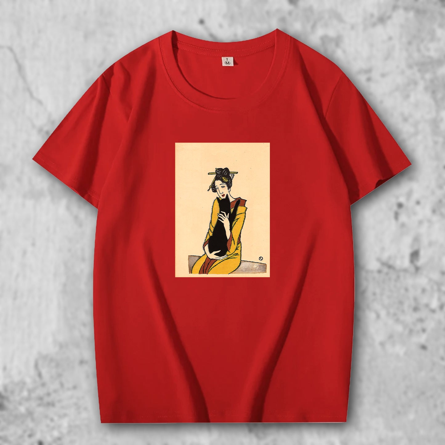 竹下夢二の絵がプリントされたTシャツのレッド