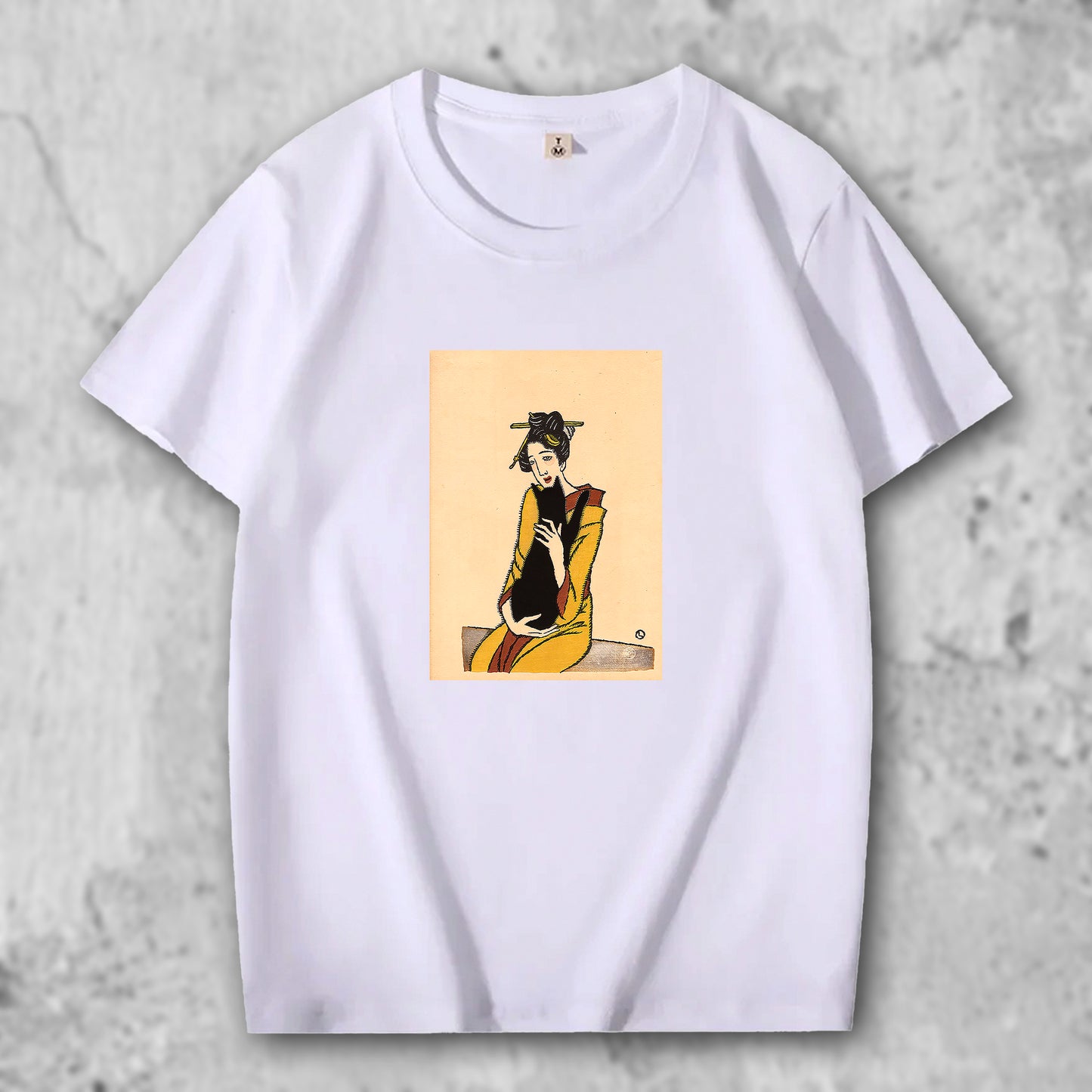 竹下夢二の絵がプリントされたTシャツのホワイト