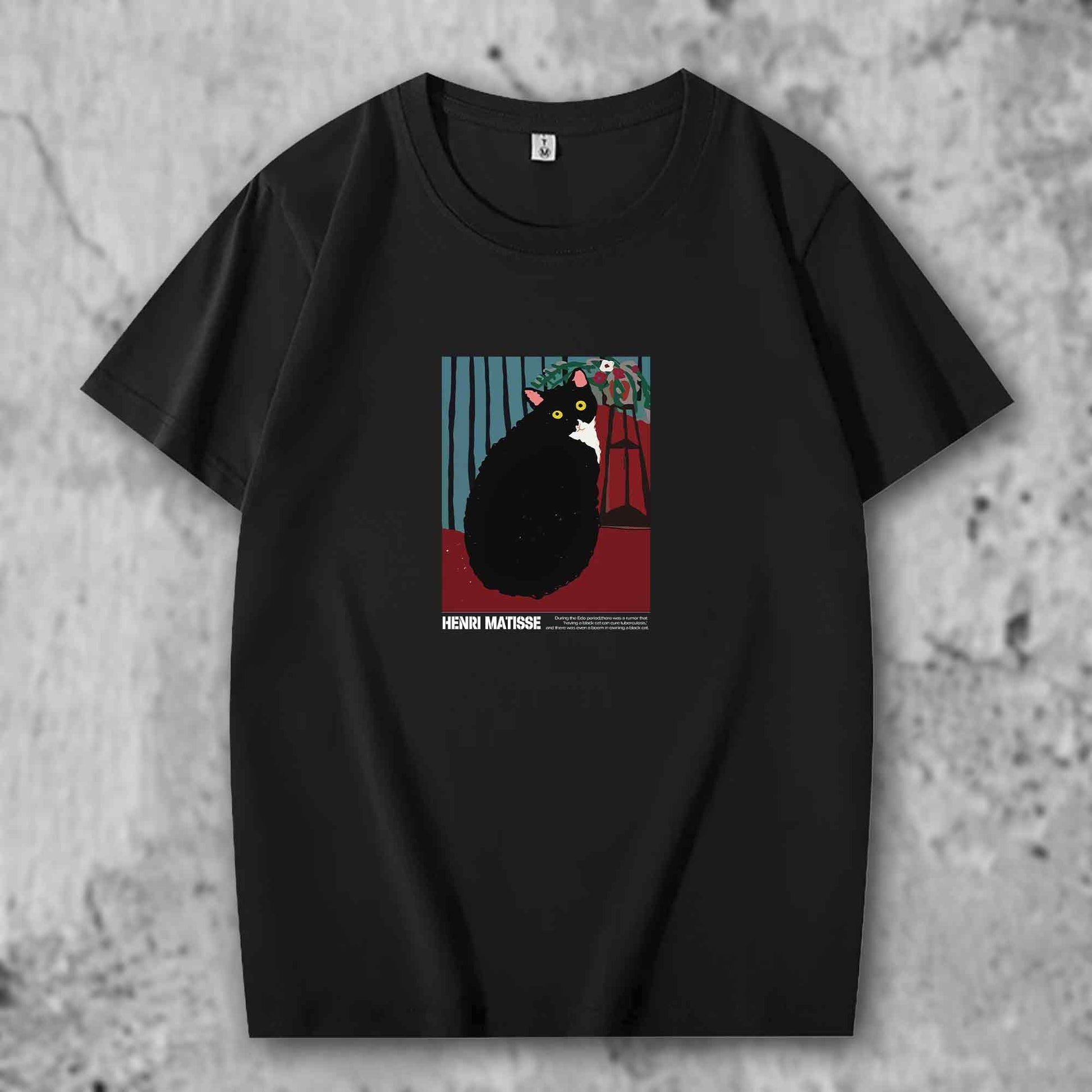 マティスの猫がプリントされたTシャツの黒