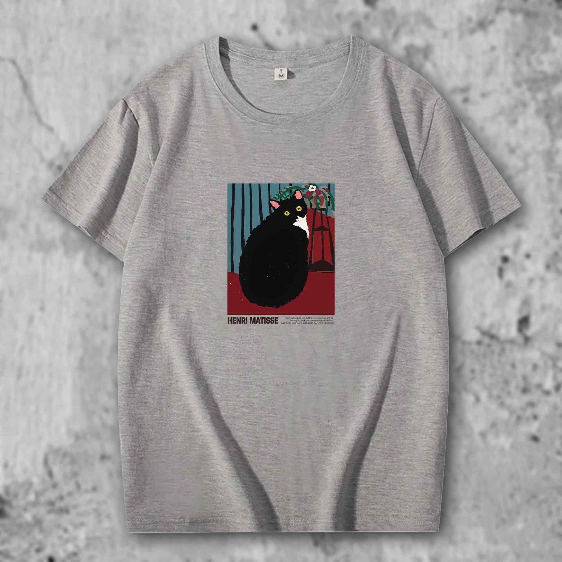 マティスの猫がプリントされたTシャツのライトグレー