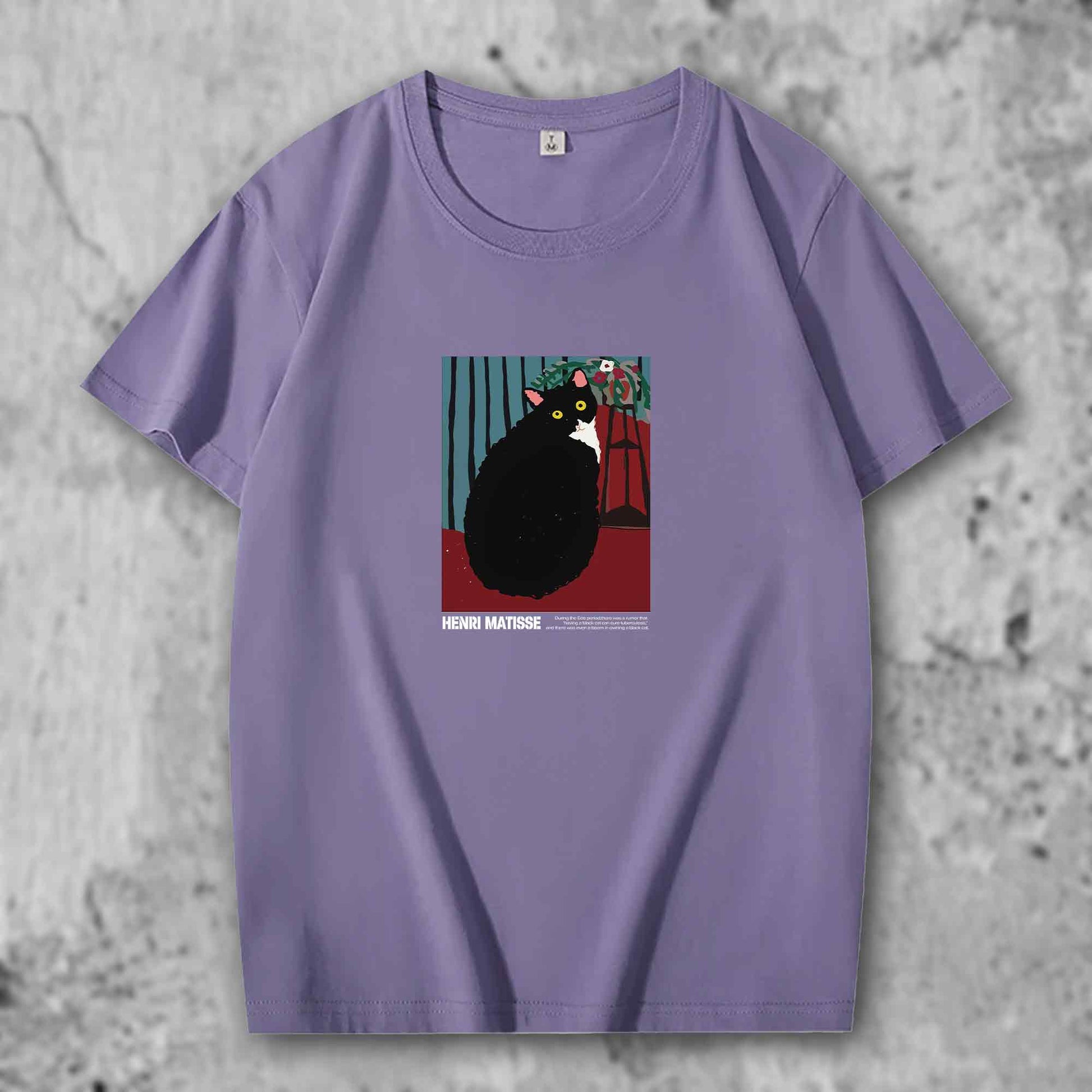 マティスの猫がプリントされたTシャツのパープル