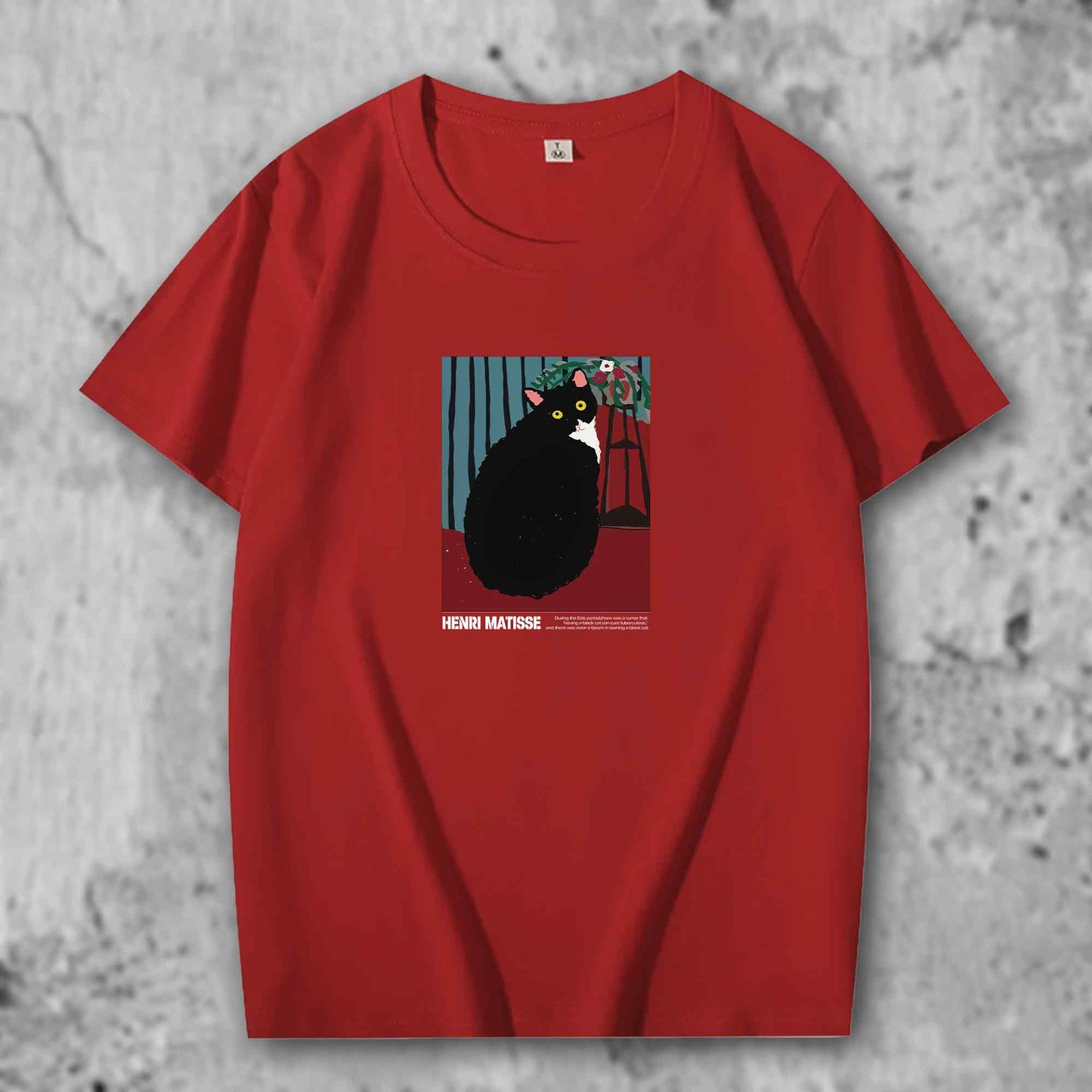 マティスの猫がプリントされたTシャツのレッド
