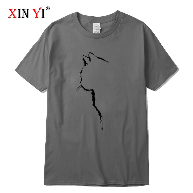 猫のイラストがプリントされたTシャツのダークグレー