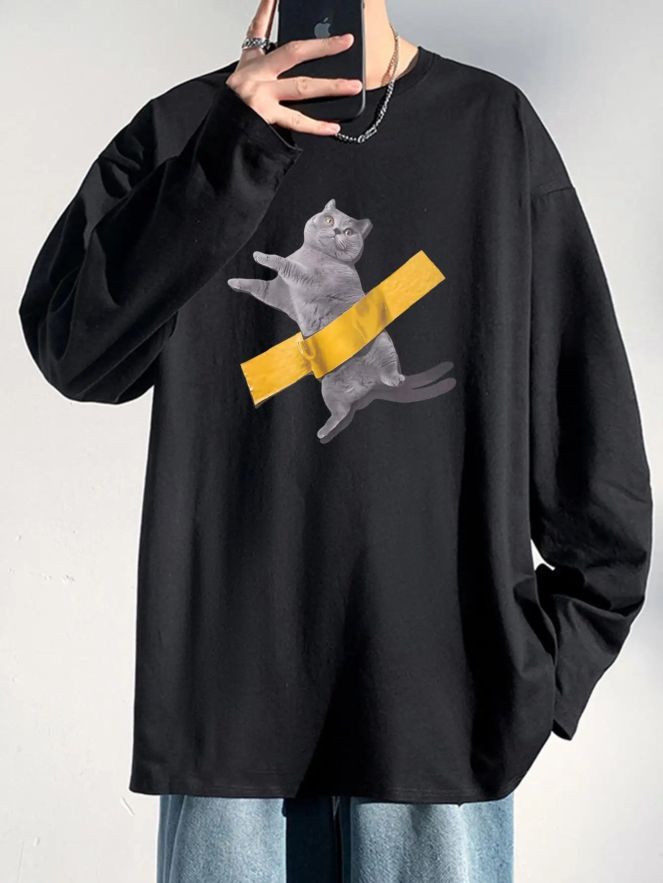 かわいい猫 ネコグッズ 猫 t シャツ 猫雑貨 長袖猫Tシャツ 貼り付け猫