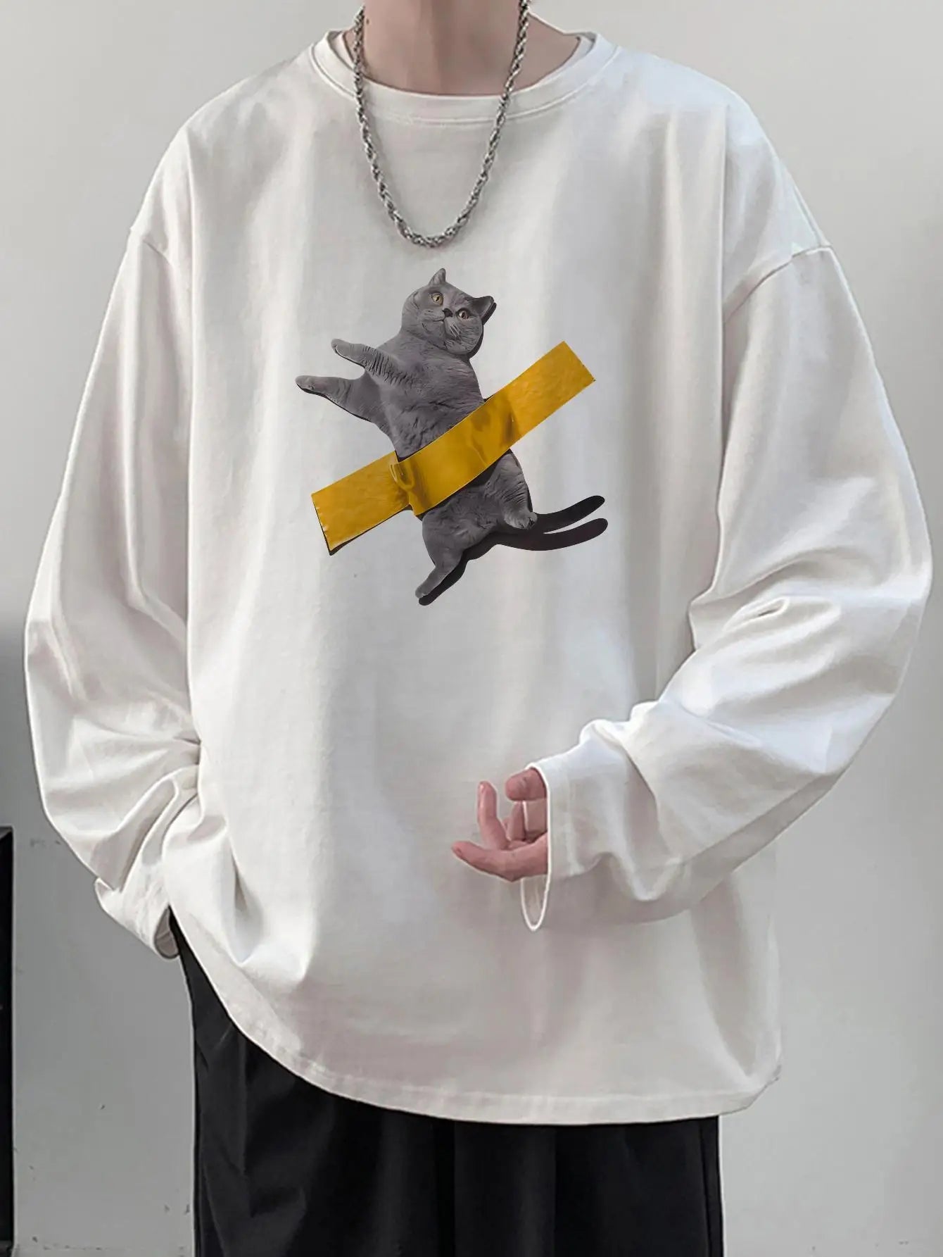 かわいい猫 ネコグッズ 猫 t シャツ 猫雑貨 長袖猫Tシャツ 貼り付け猫