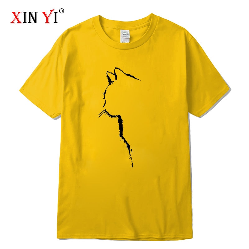 猫のイラストがプリントされたTシャツのイエロー