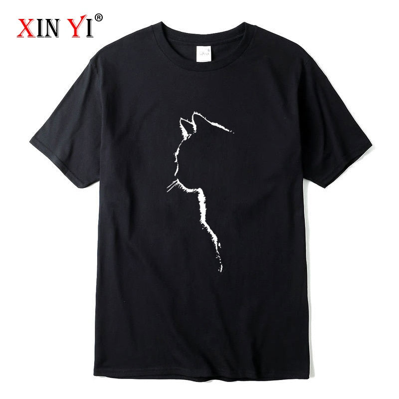 猫のイラストがプリントされたTシャツのブラック