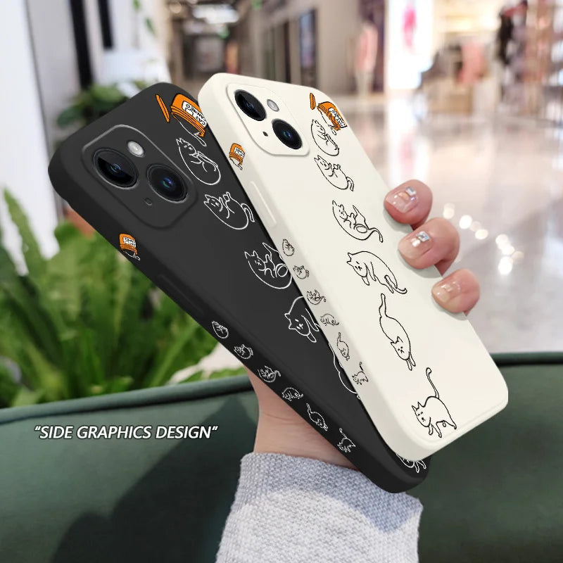 猫イラストのiphoneケースの白と黒を手に持つ