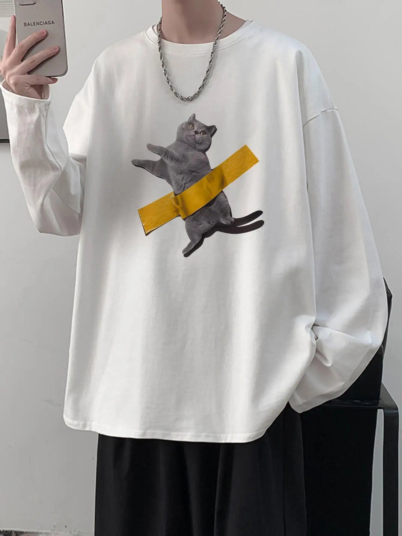 かわいい猫 ネコグッズ 猫 t シャツ 猫雑貨 長袖猫Tシャツ 貼り付け猫