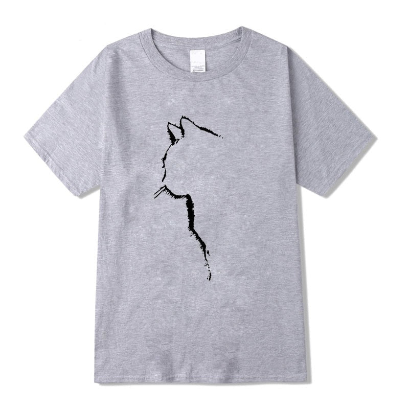 猫のイラストがプリントされたTシャツのグレー