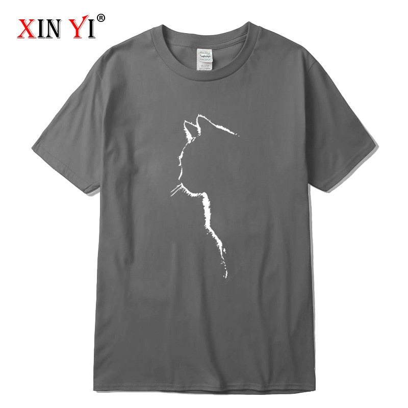 猫のイラストがプリントされたTシャツのグレー