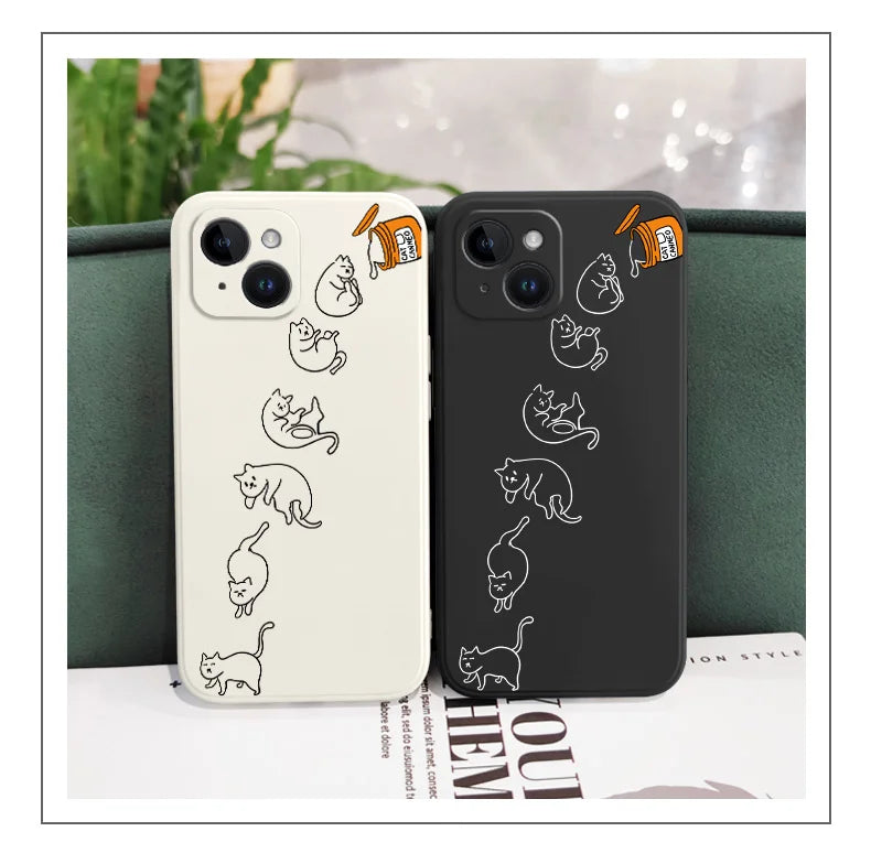 猫イラストのiphoneケースの白と黒