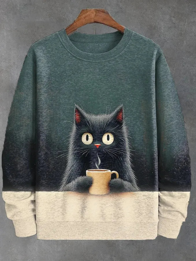 かわいい猫 ネコグッズ 猫Tシャツ 猫雑貨 猫パーカー 猫スエットシャツ コーヒータイムの猫ちゃん