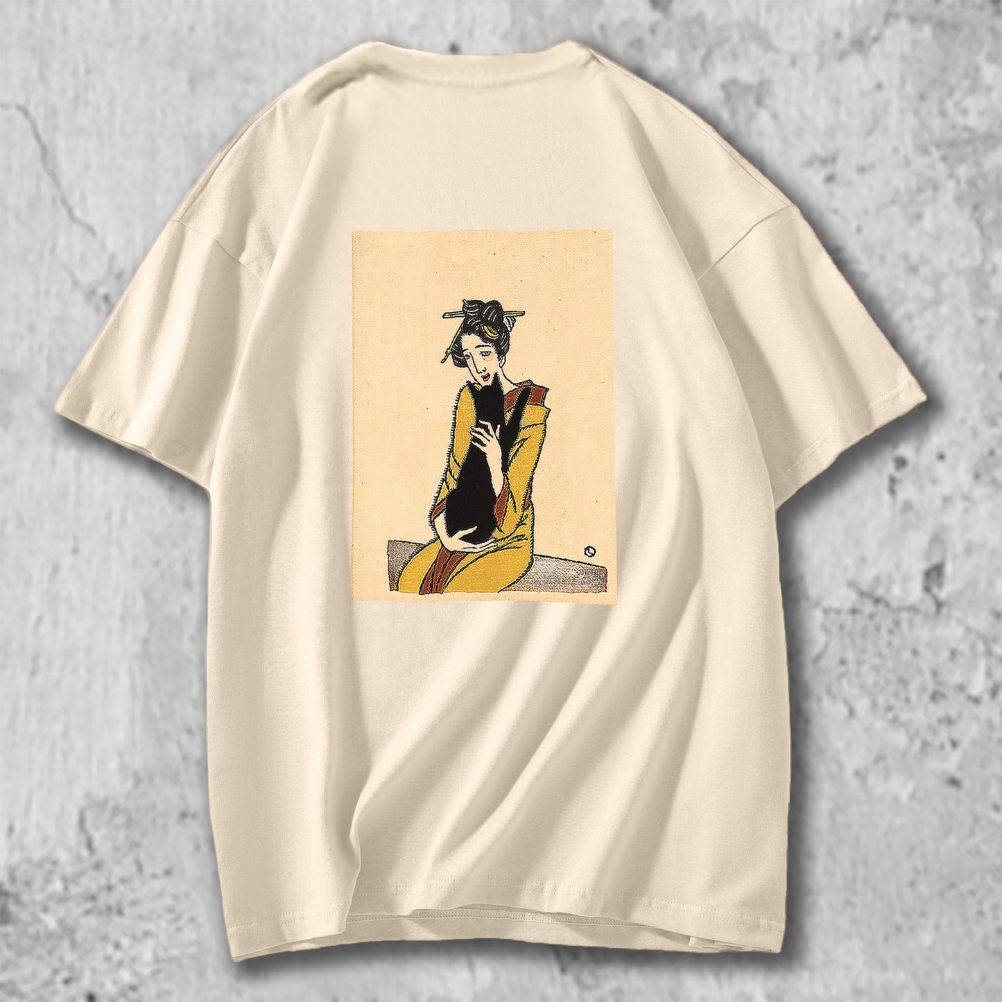オリジナルTシャツ バックプリント【 黒猫を抱く女・竹久夢二 】猫Tシャツ 猫グッズ 猫雑貨 猫プレゼント