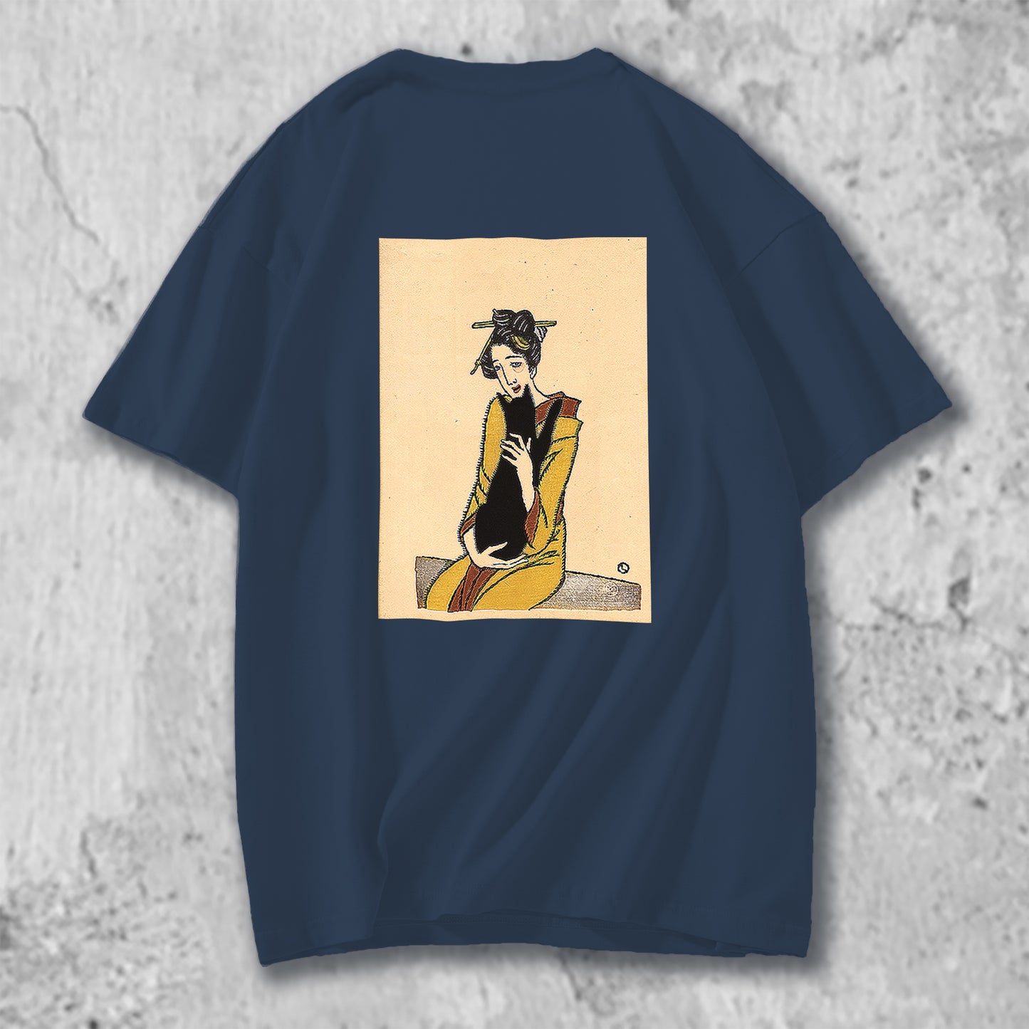 オリジナルTシャツ バックプリント【 黒猫を抱く女・竹久夢二 】猫Tシャツ 猫グッズ 猫雑貨 猫プレゼント