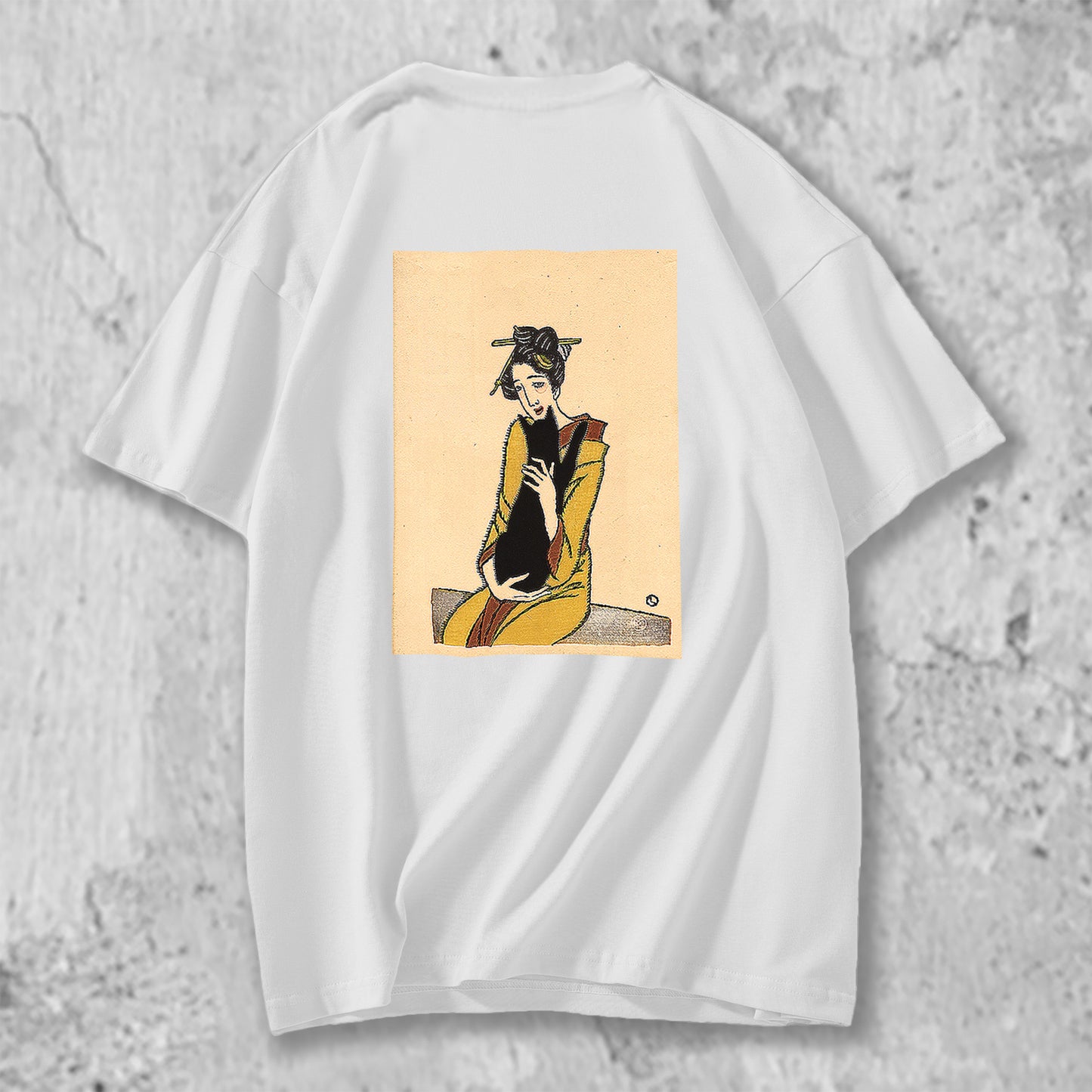 オリジナルTシャツ バックプリント【 黒猫を抱く女・竹久夢二 】猫Tシャツ 猫グッズ 猫雑貨 猫プレゼント