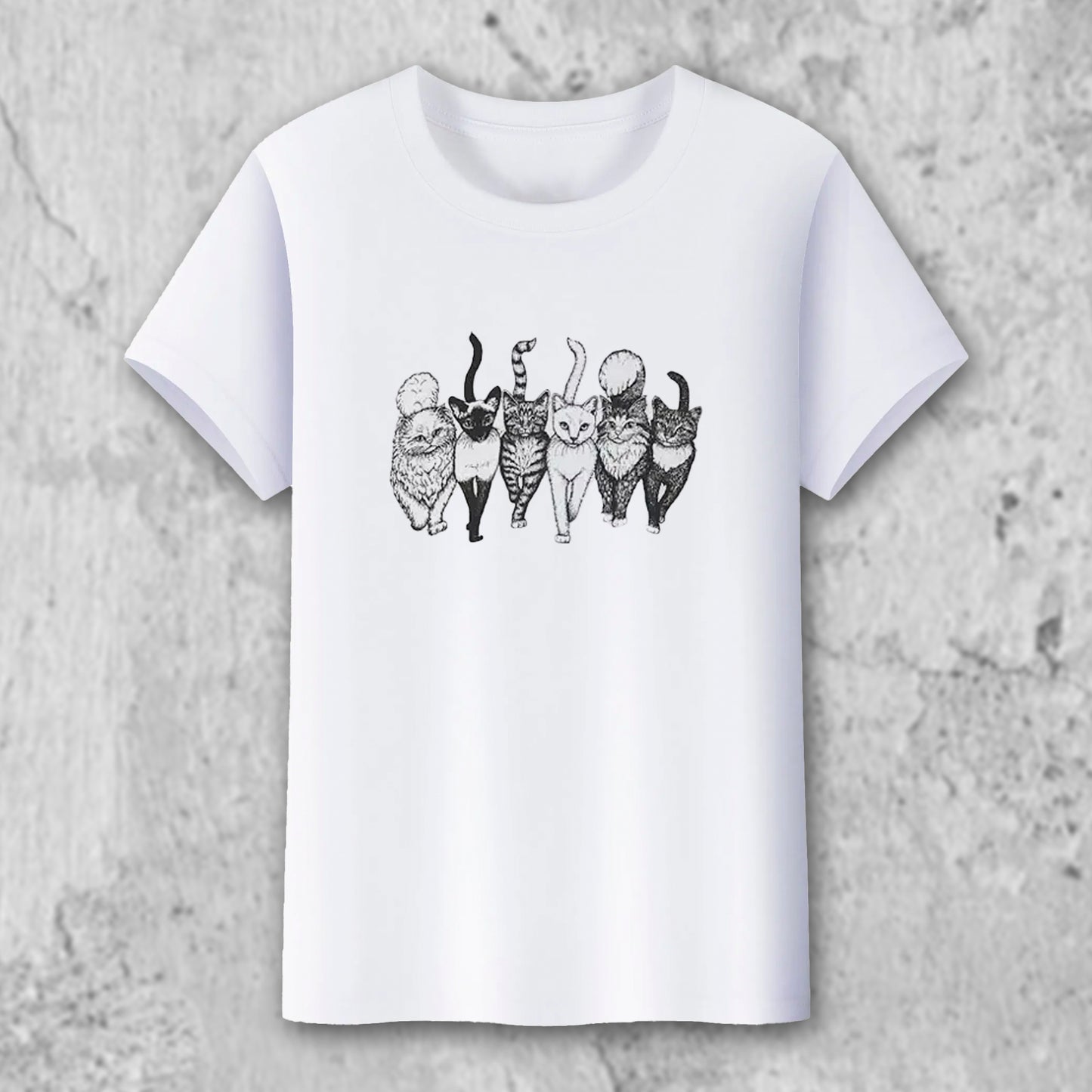 猫ギャングのイラストがプリントされたTシャツの白