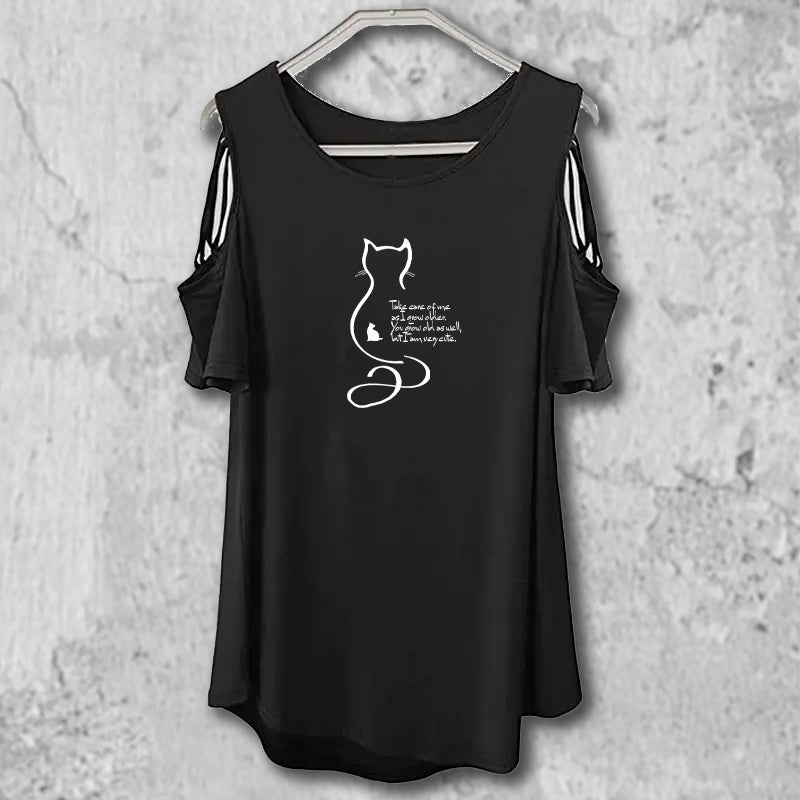 猫の十戒のイラストがプリントされたtシャツの黒の吊るし