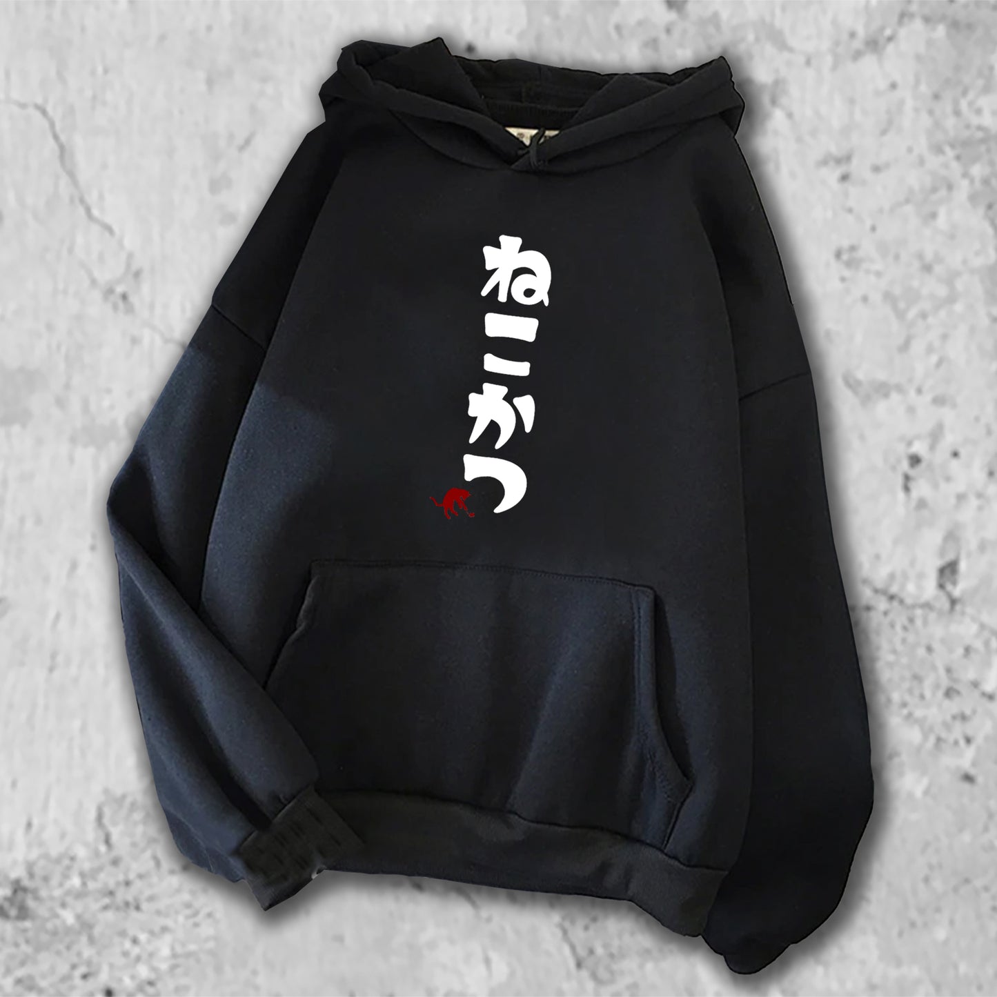 ねこかつとプリントされたTシャツの黒