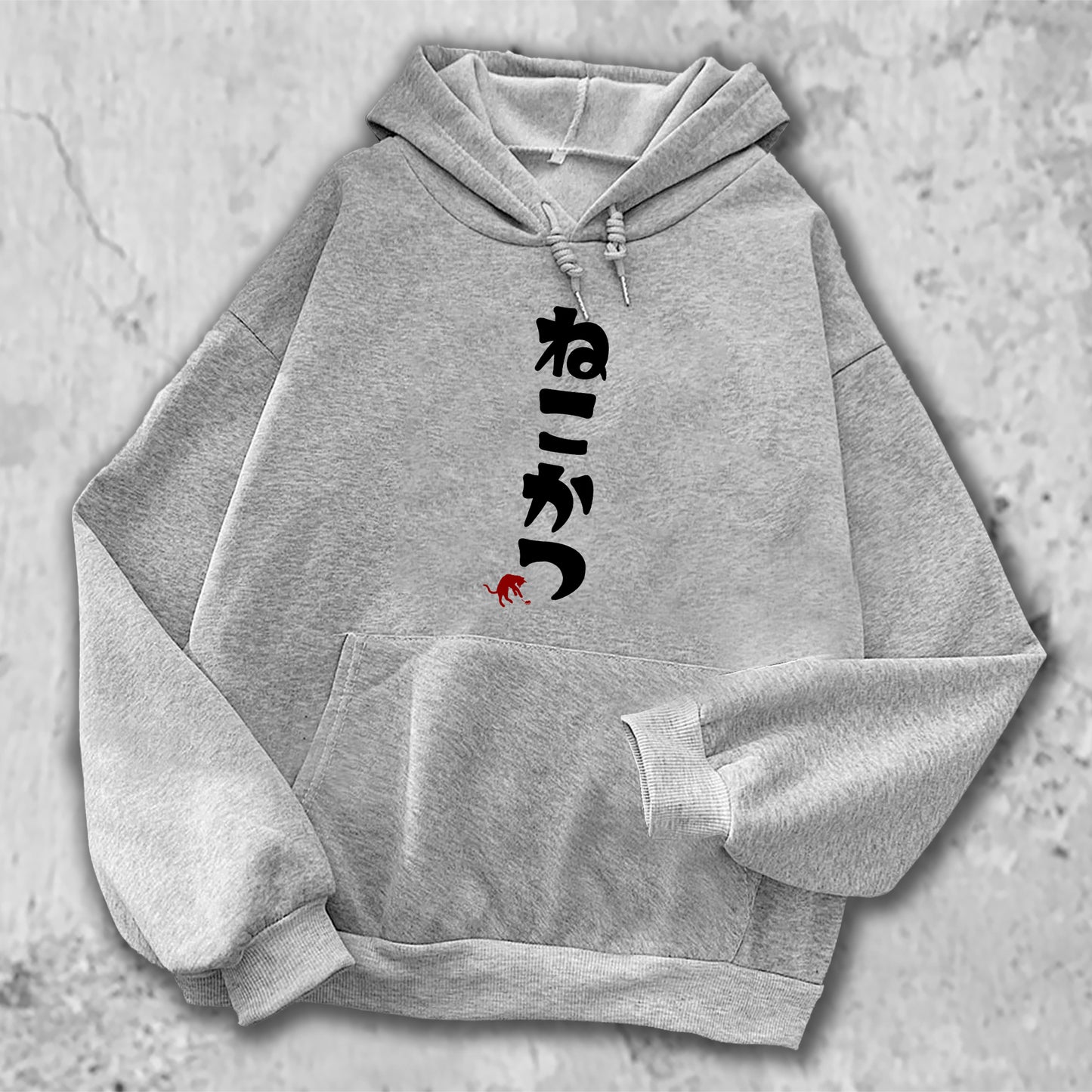 ねこかつとプリントされたTシャツのグレー