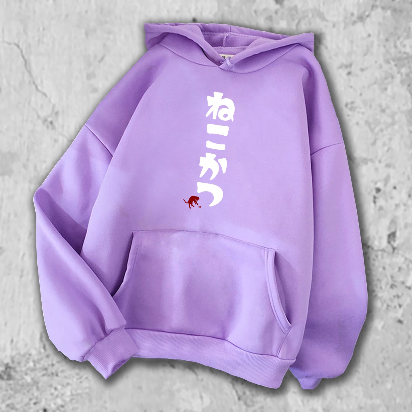 ねこかつとプリントされたTシャツの紫