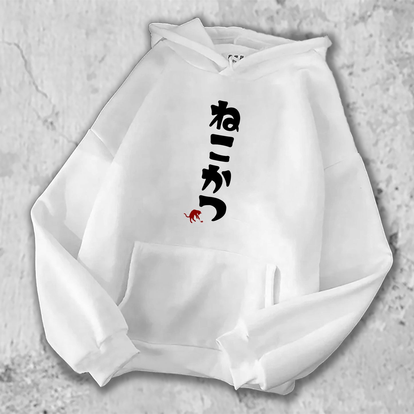 ねこかつとプリントされたTシャツの白