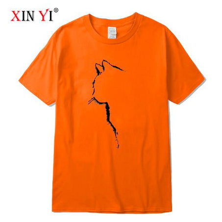 猫のイラストがプリントされたTシャツのオレンジ