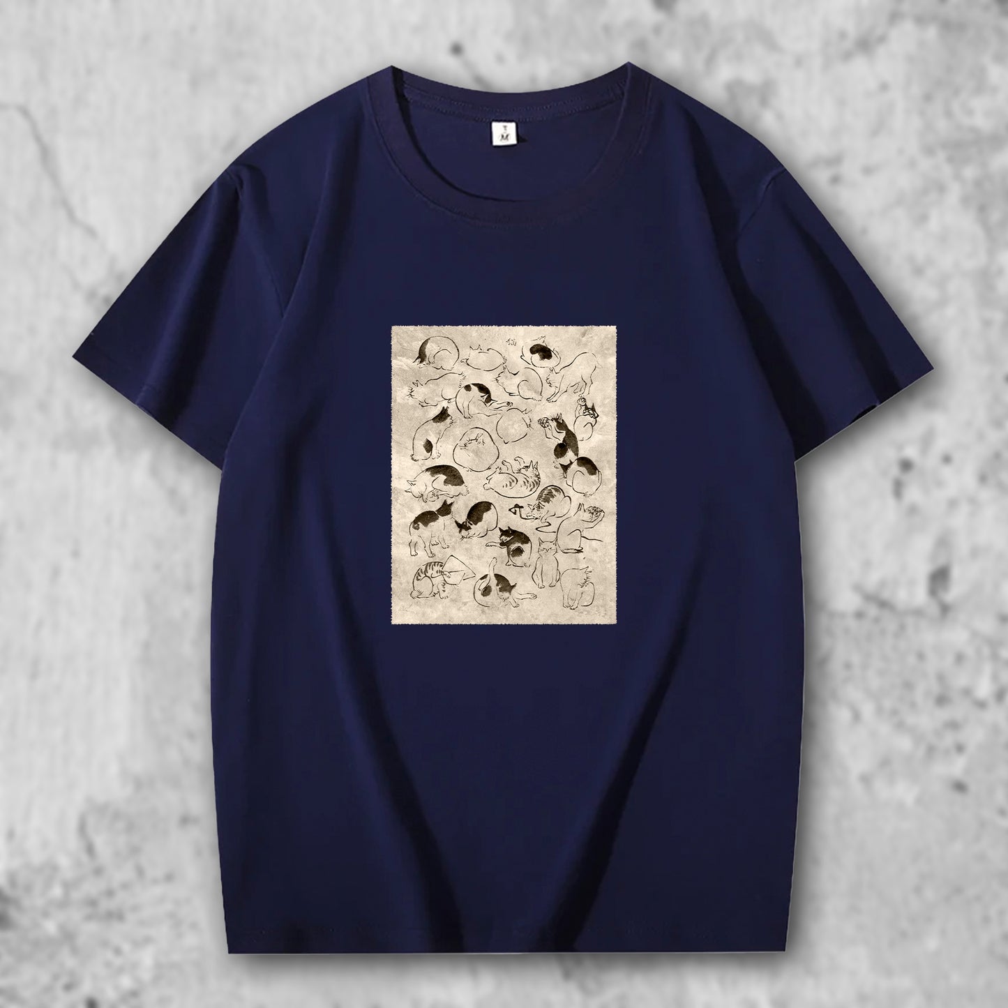 広重の絵がプリントされたTシャツのダークブルー