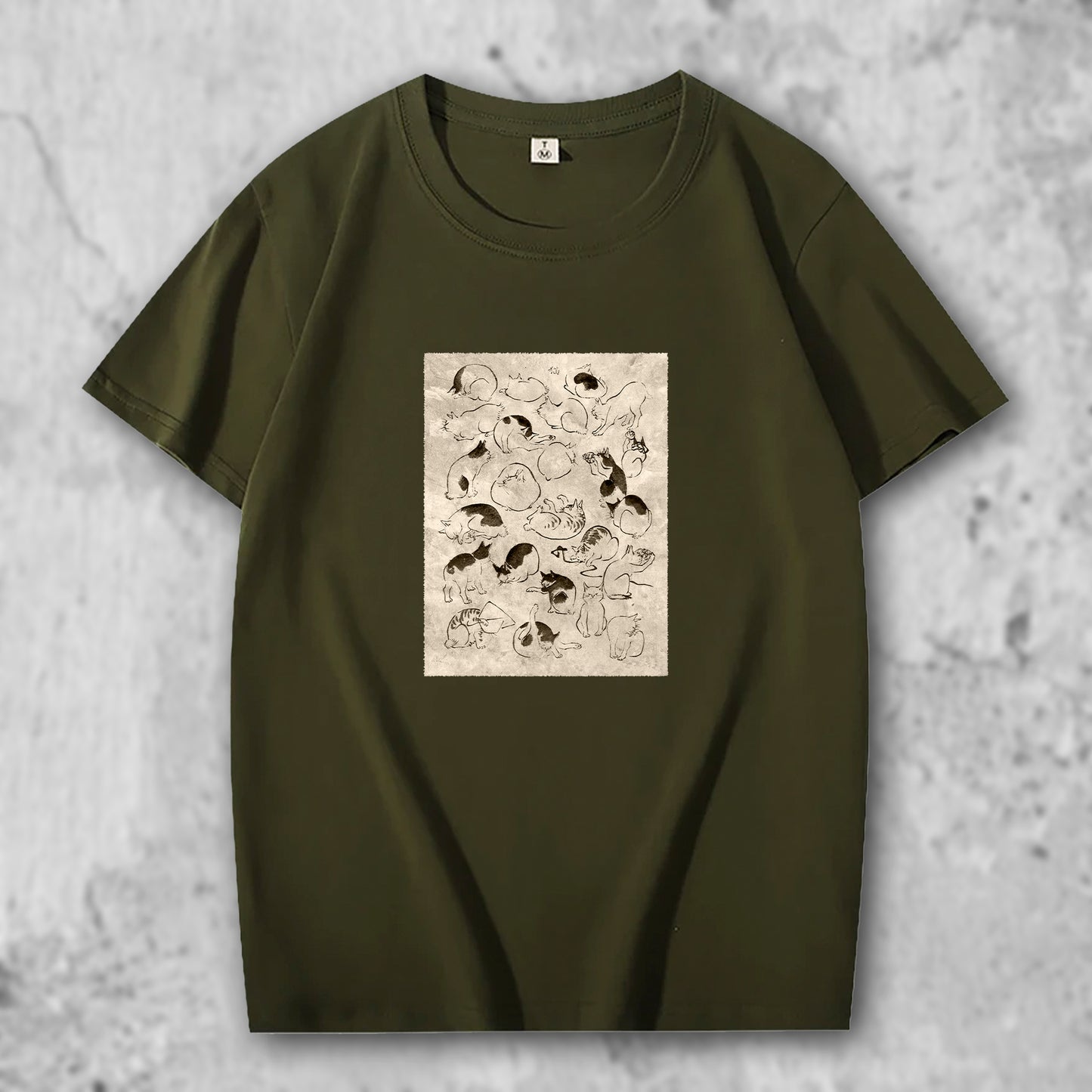 広重の絵がプリントされたTシャツのダークグリーン