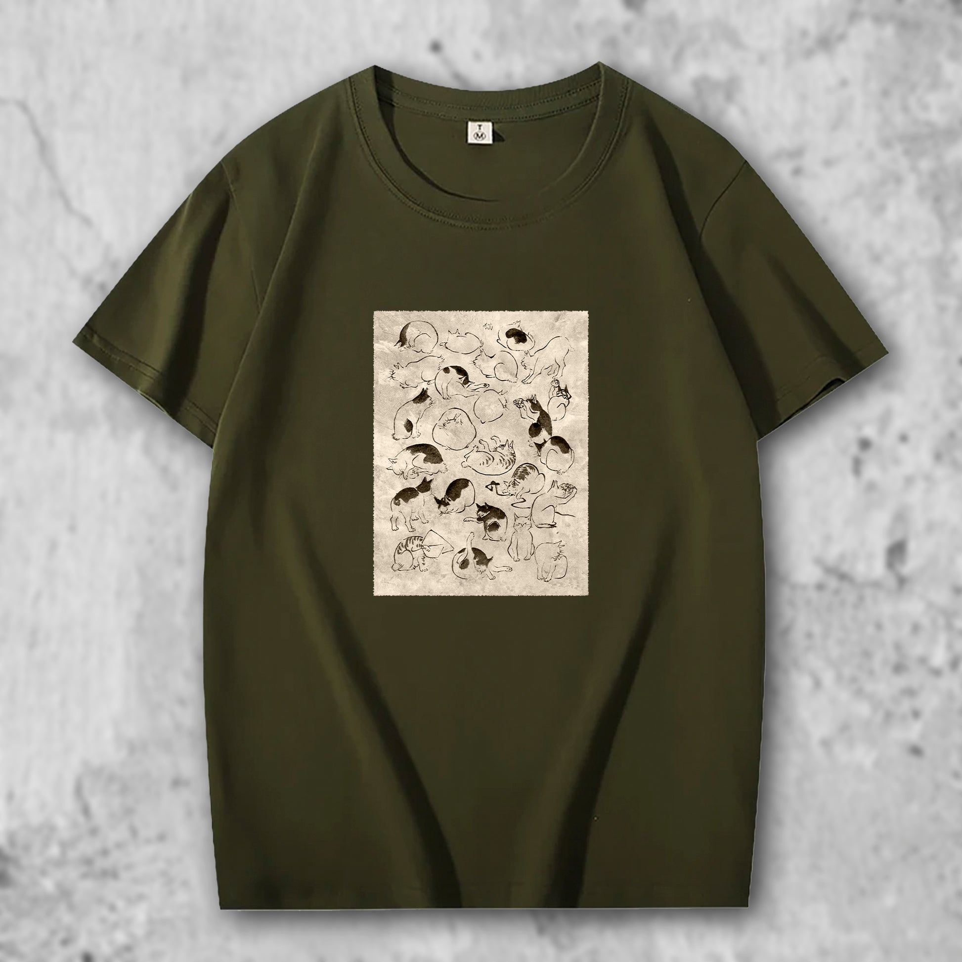 広重の絵がプリントされたTシャツのダークグリーン