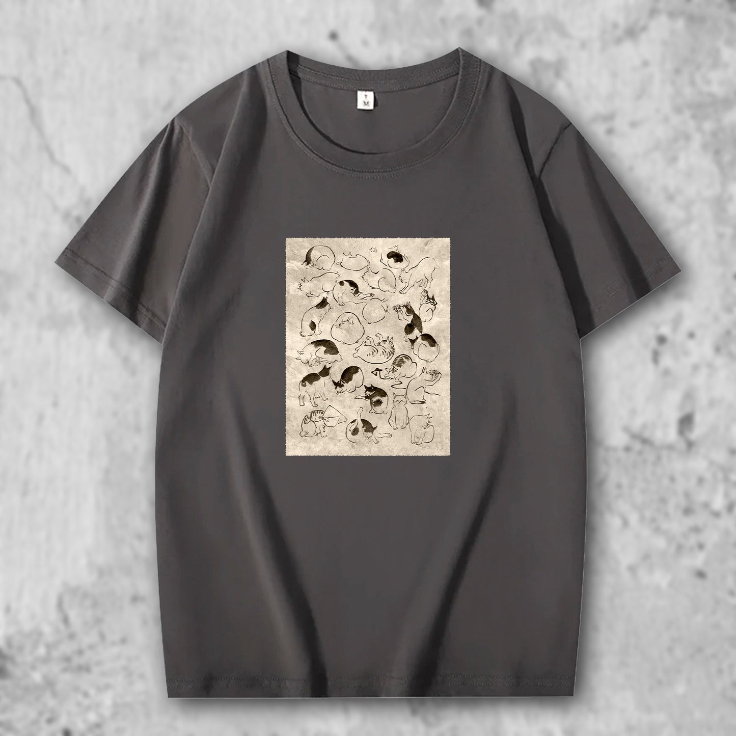 広重の絵がプリントされたTシャツのダークグレー