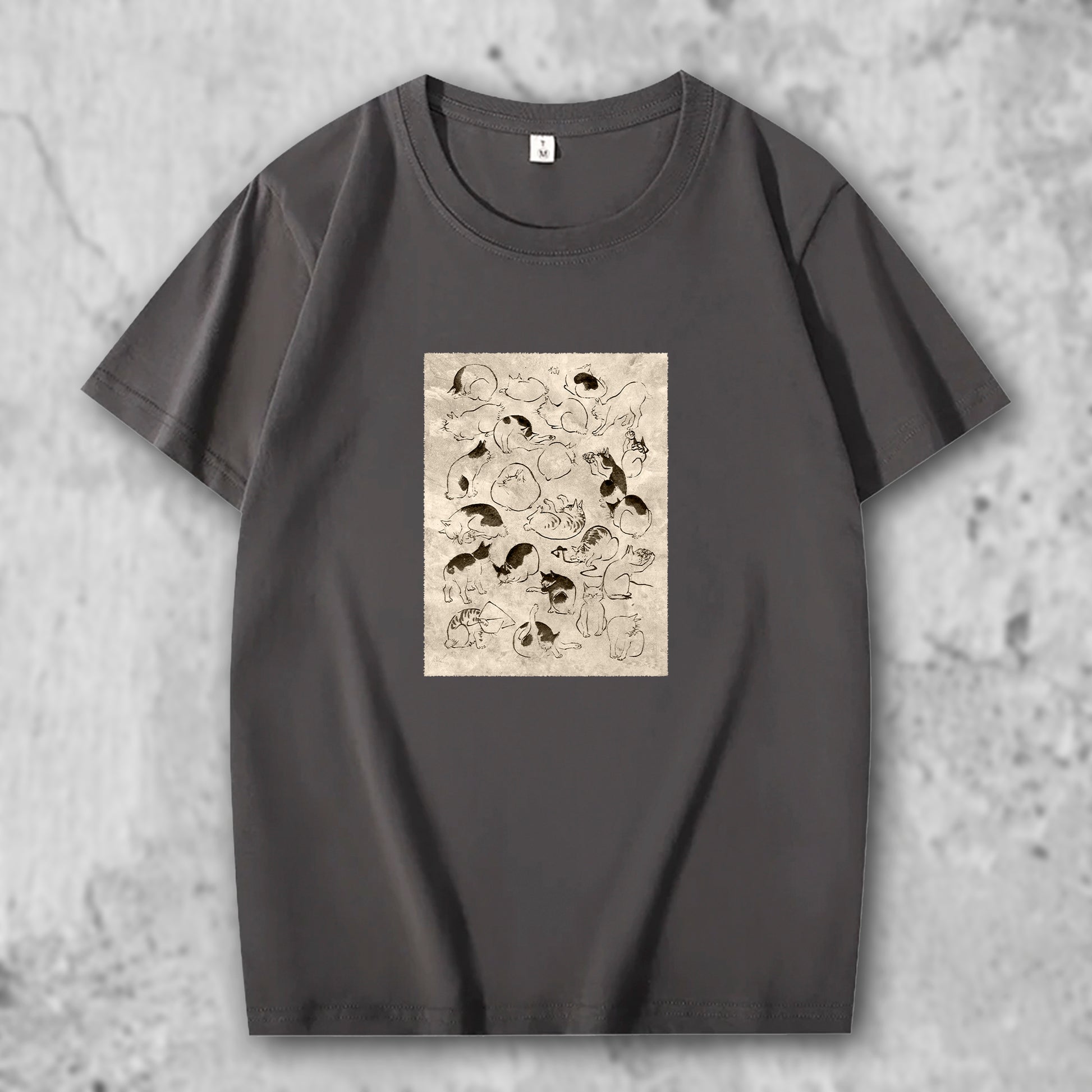 広重の絵がプリントされたTシャツのダークグレー