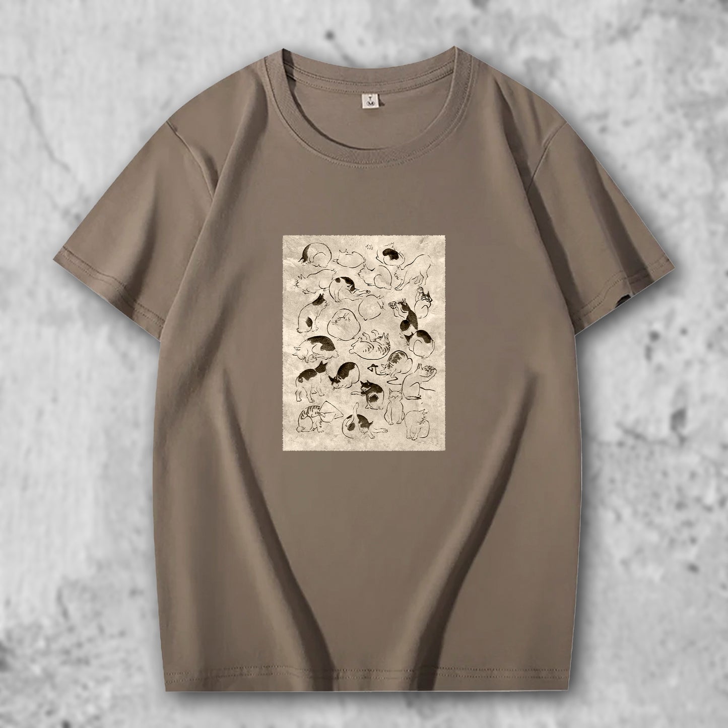 広重の絵がプリントされたTシャツのカーキ