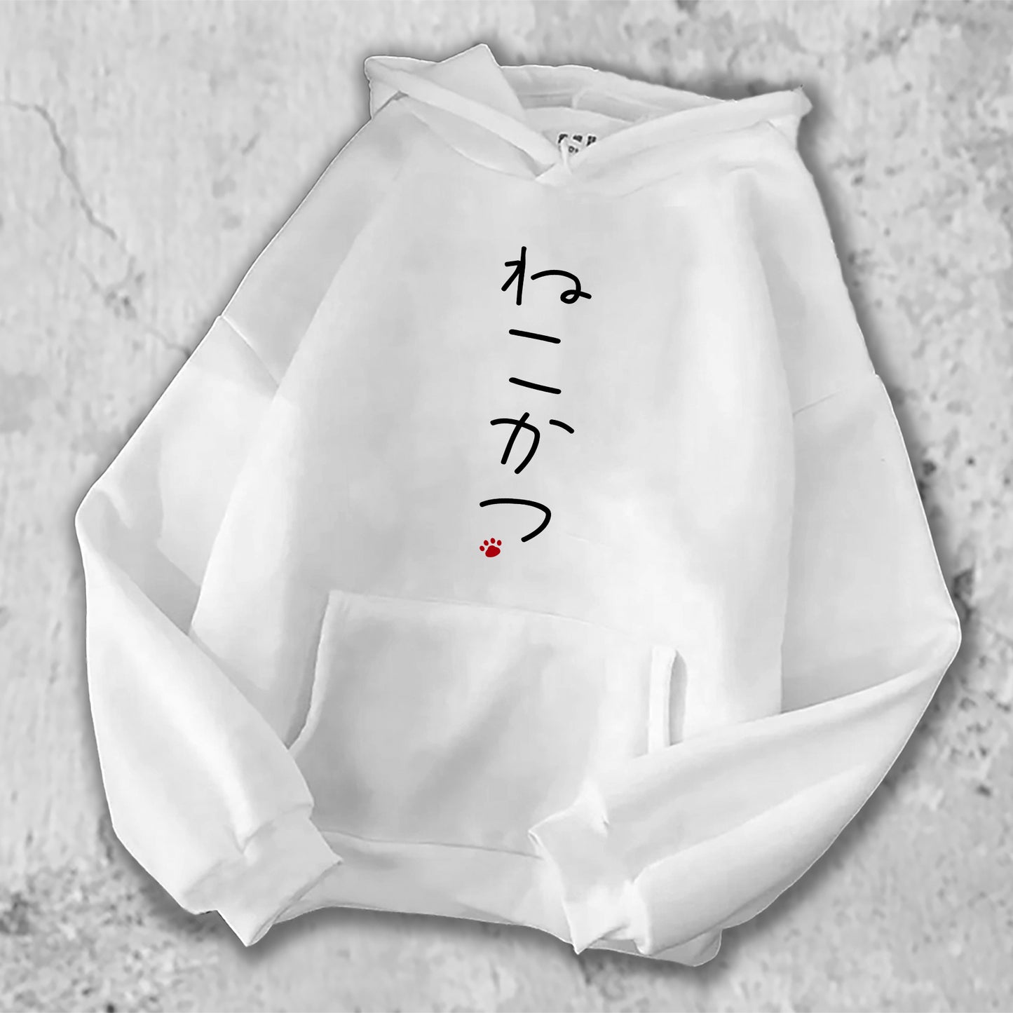 ねこかつとプリントされたパーカーの白