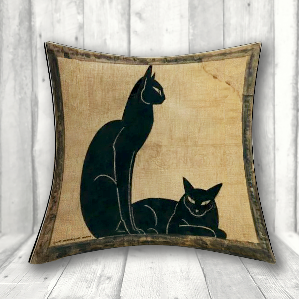 かわいい猫 ネコグッズ 猫Tシャツ 猫雑貨 猫パーカー 専門店 クッションカバー【アールデコ風黒猫のイラスト】