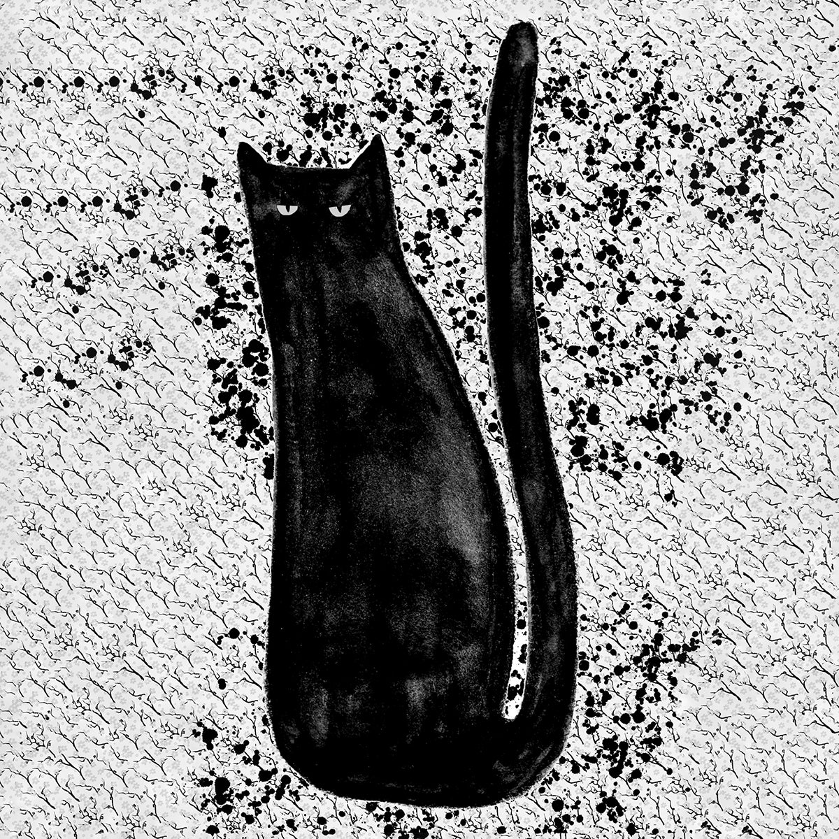 黒猫のイラストのキャンパスパネルのイラスト