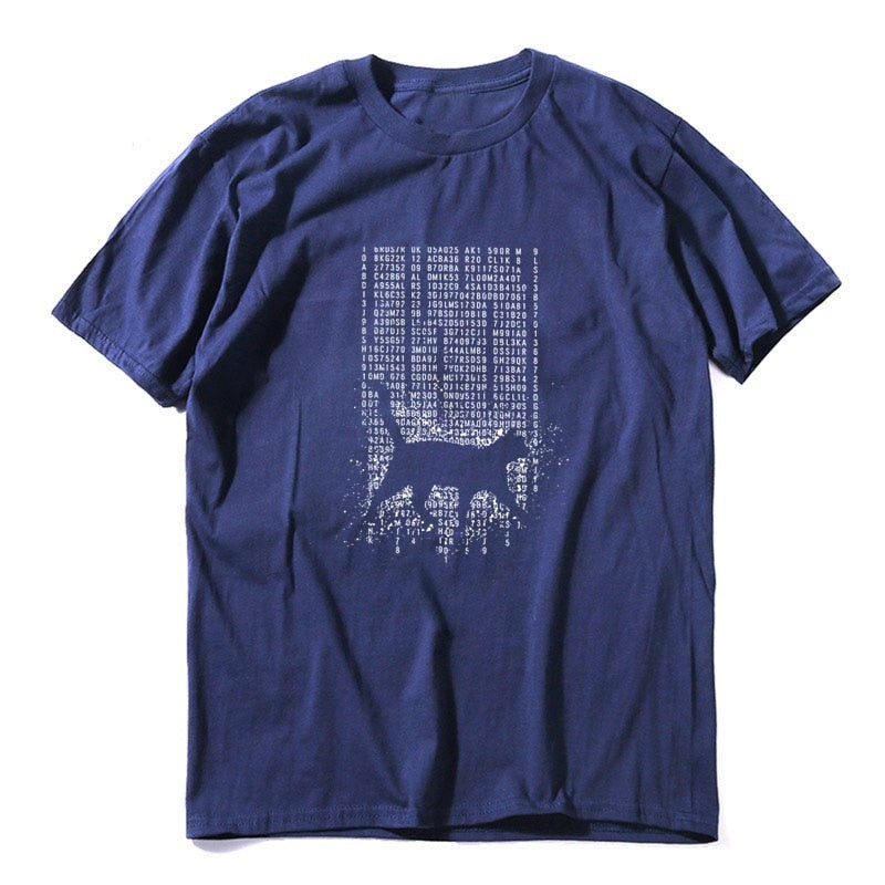猫のクールデザインTシャツのネイビーブルー