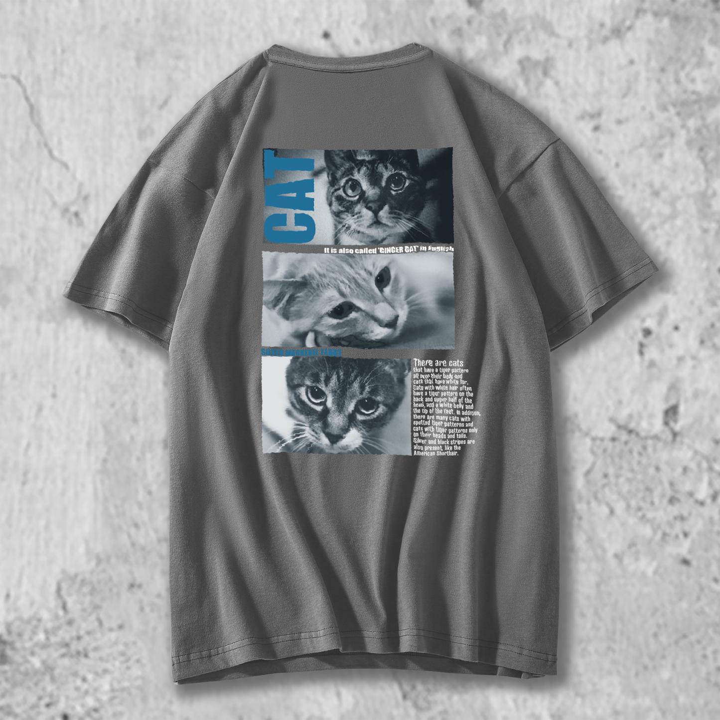 3匹の猫たちのTシャツのグレー