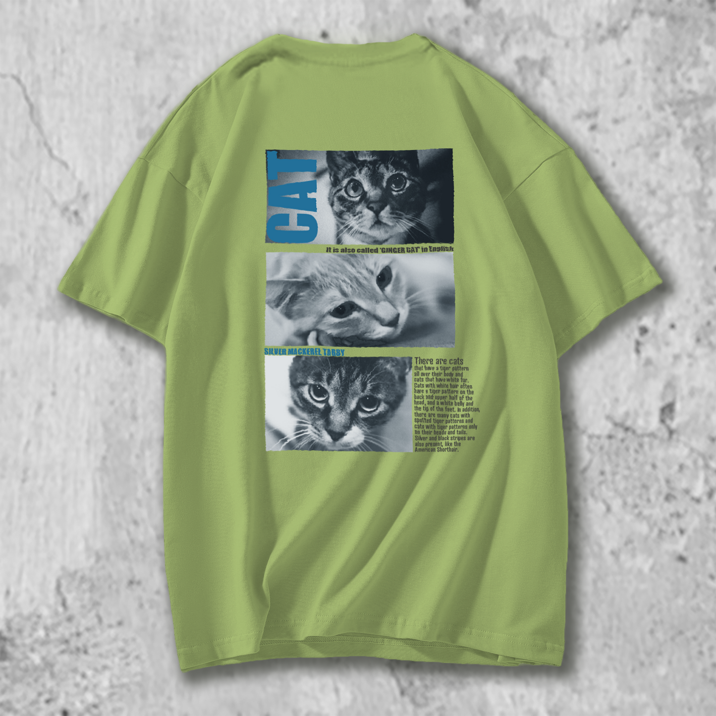 3匹の猫たちのTシャツのグリーン