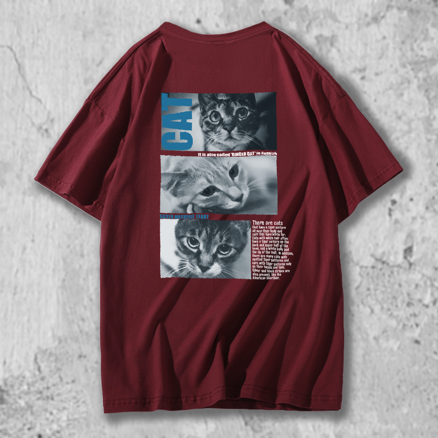3匹の猫たちのTシャツのバーガンディ