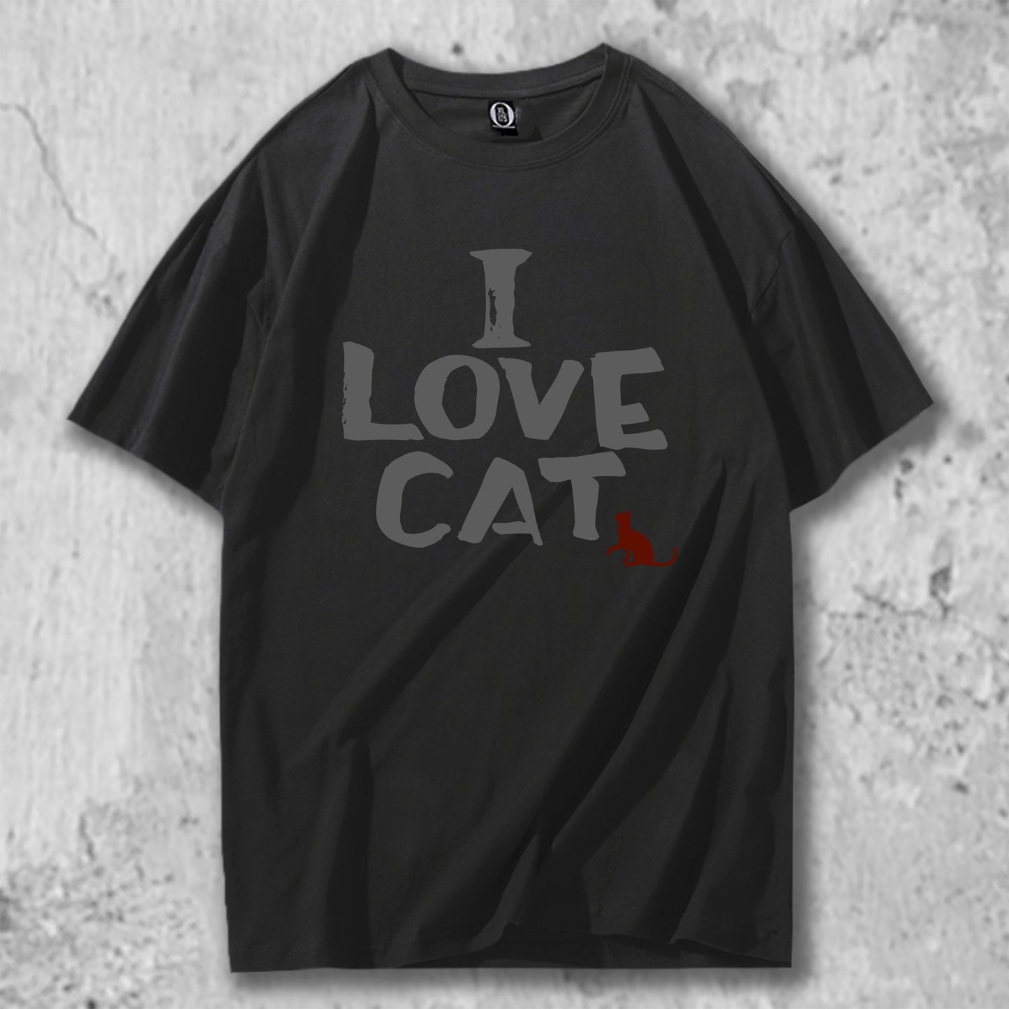 I LOVE CATと書かれたTシャツのブラック