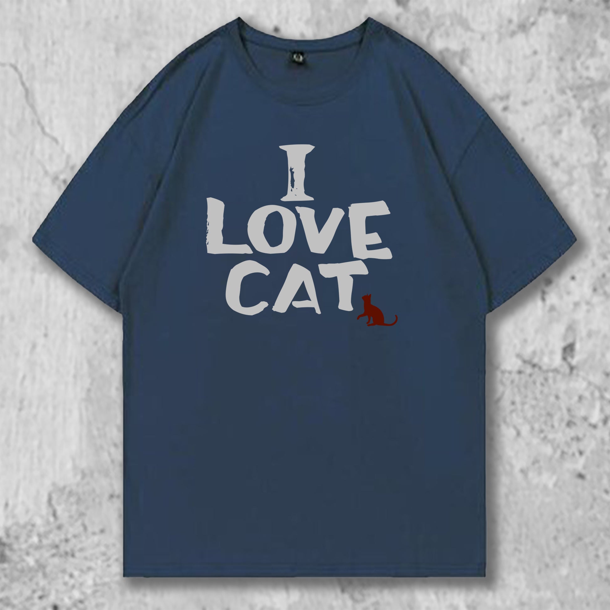 I LOVE CATと書かれたTシャツのネイビー