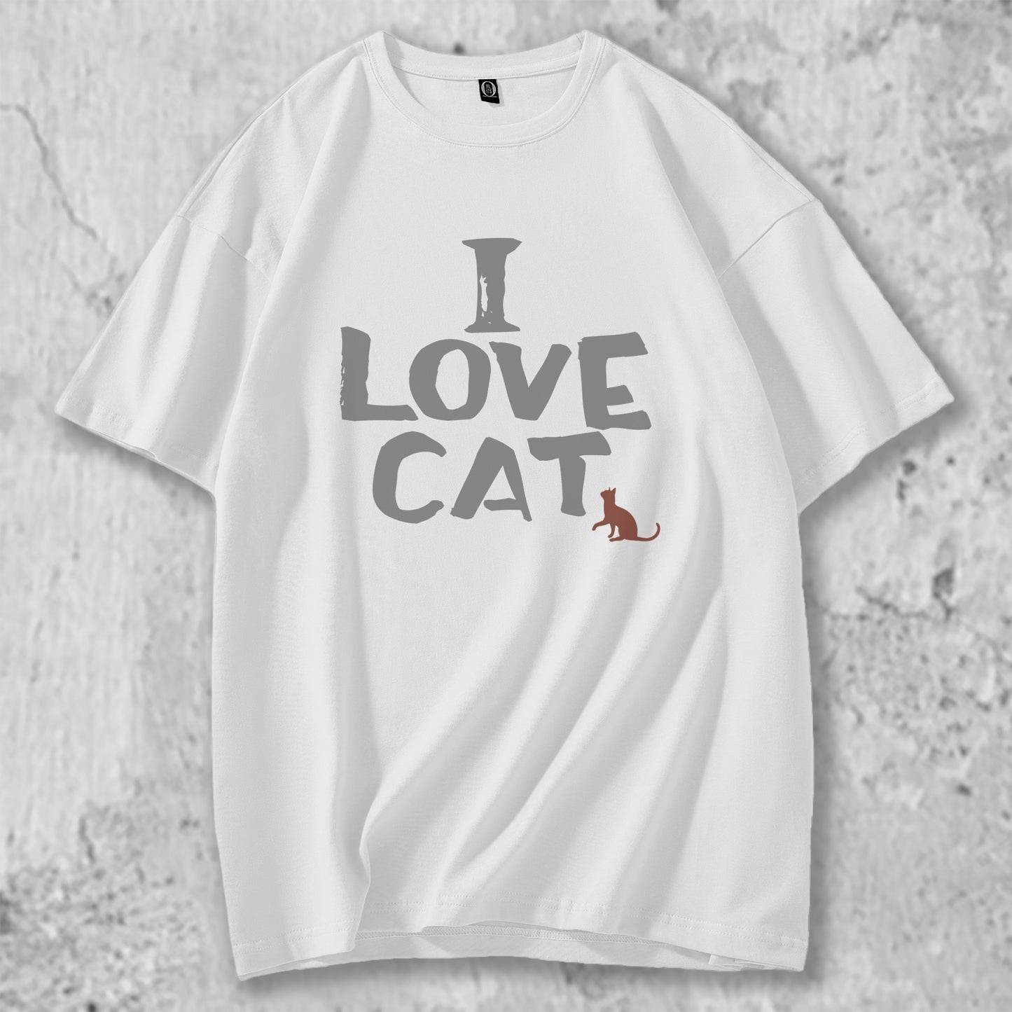 I LOVE CATと書かれたTシャツのホワイト