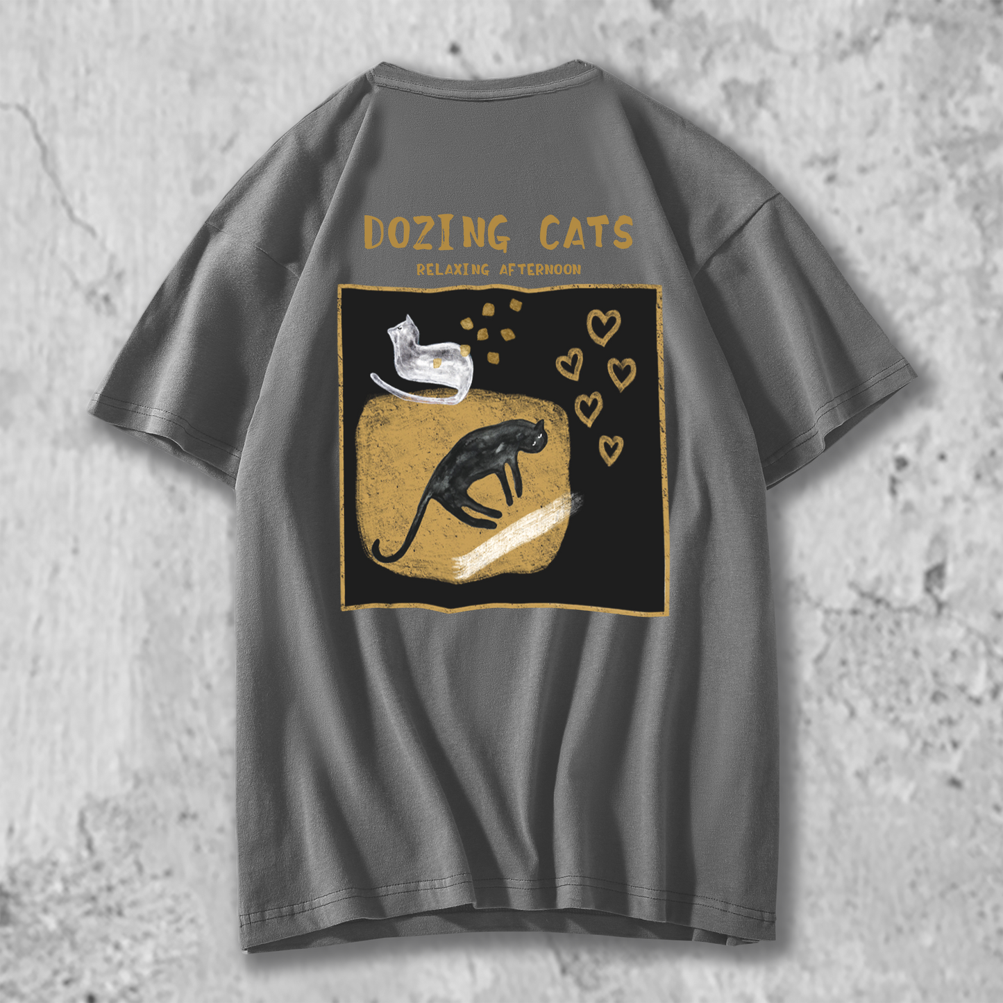 猫イラストTシャツのグレー