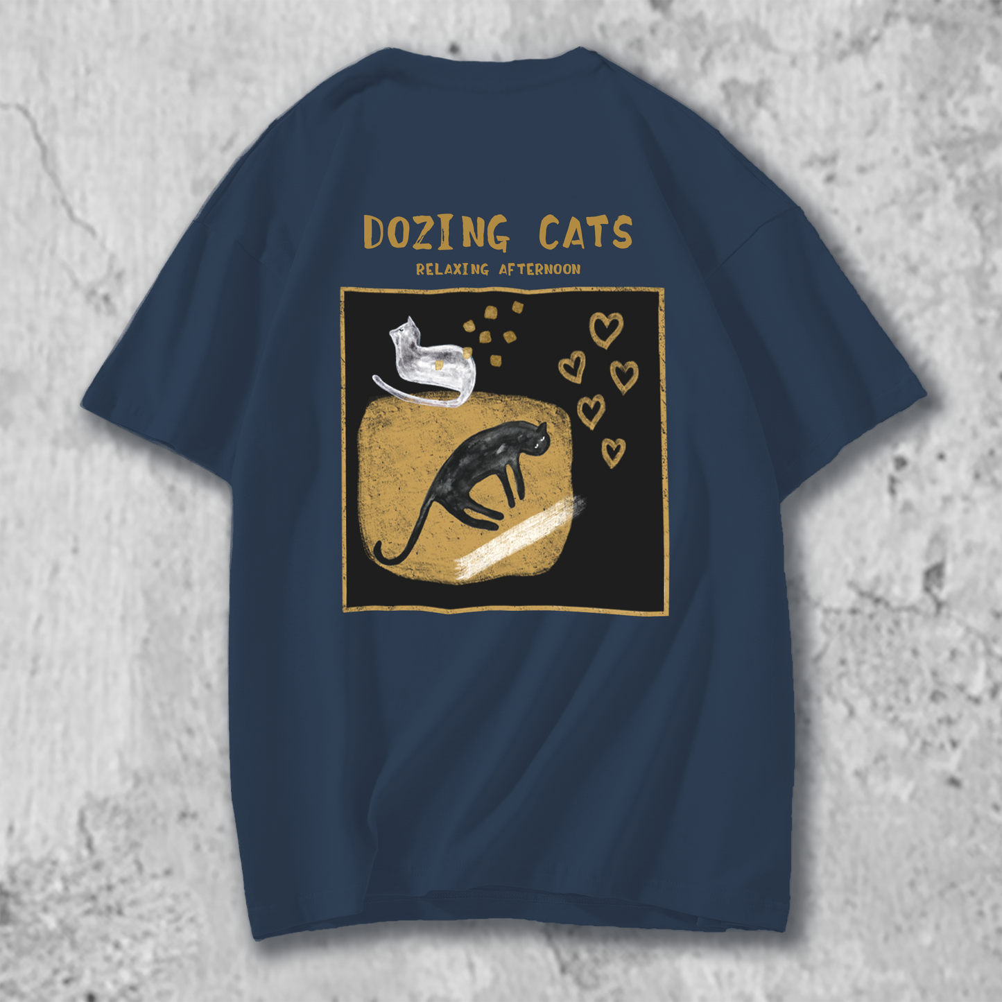 猫イラストTシャツのネイビーブルー