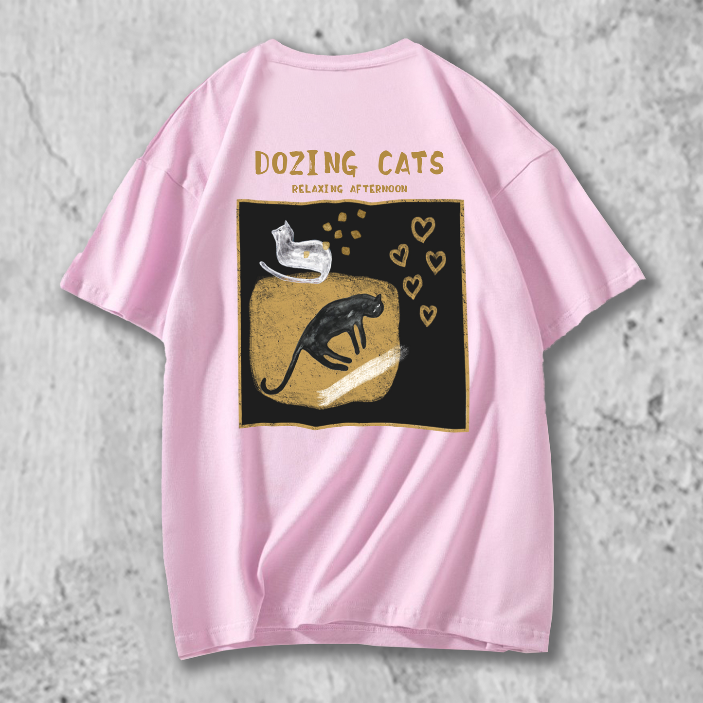 猫イラストTシャツのピンク