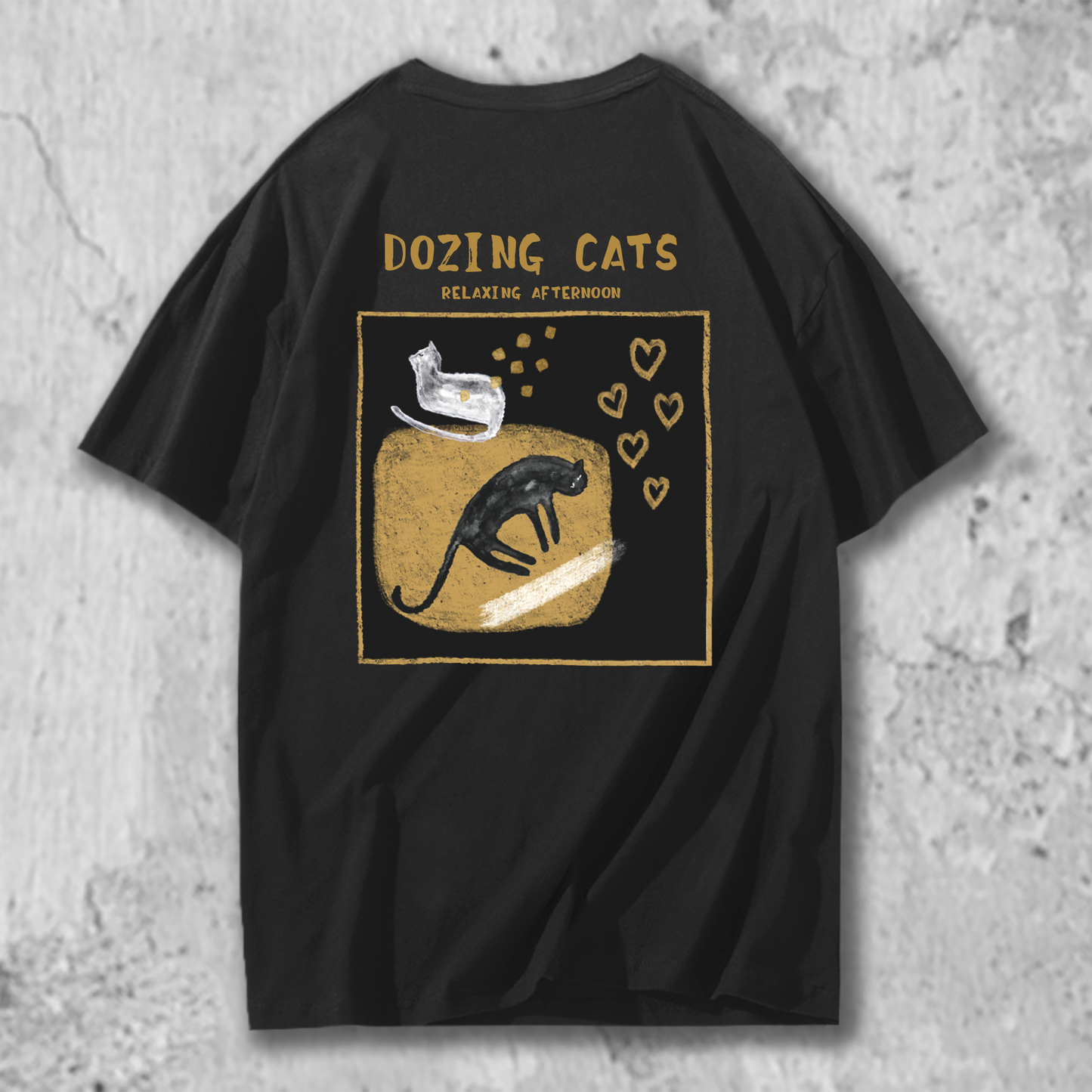 猫イラストTシャツの黒