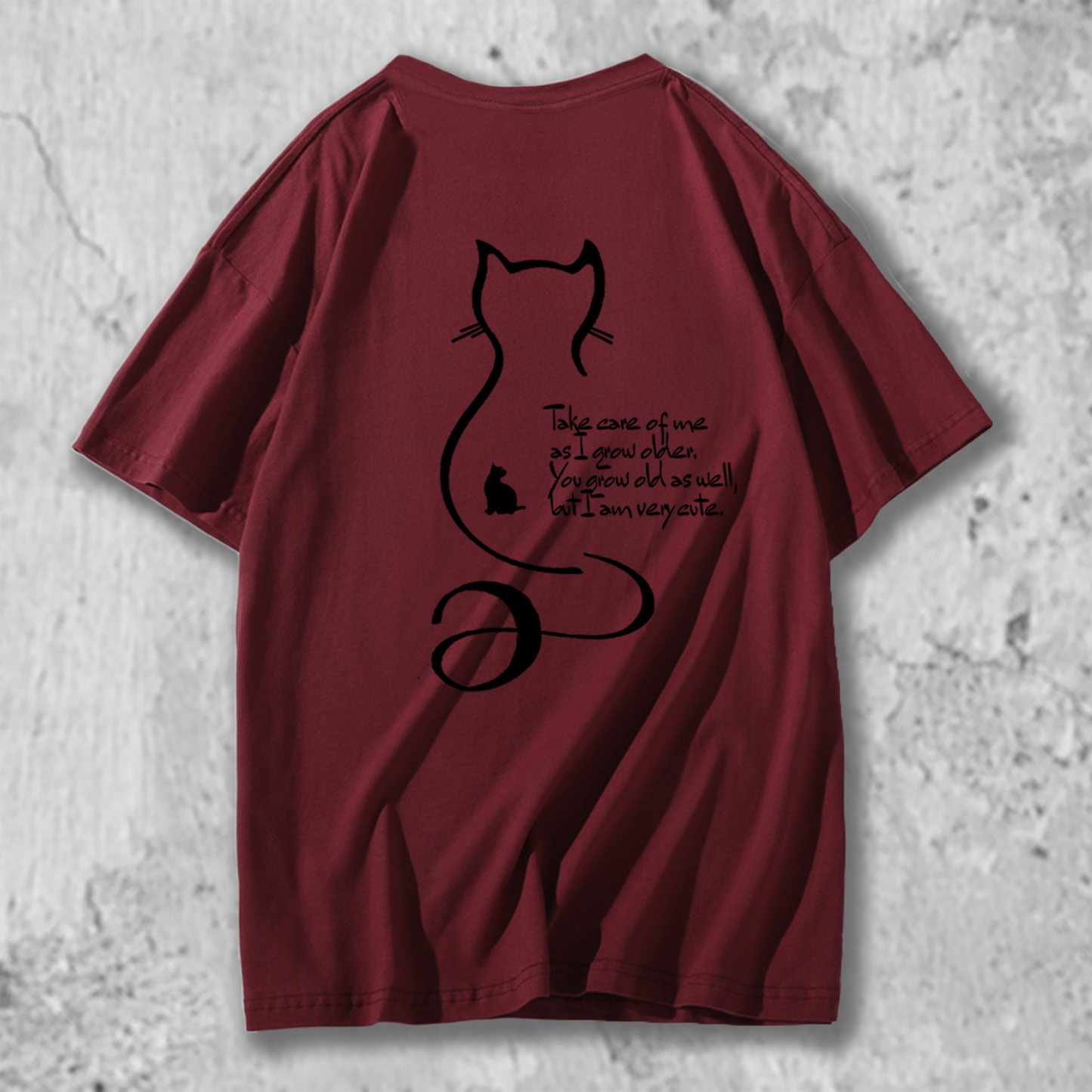 猫の十戒のイラストのTシャツのバーガンディ